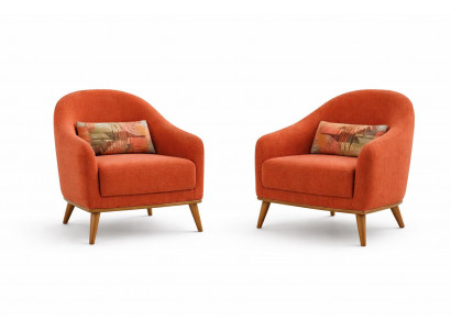 Wohnzimmer Set Moderner Stil Orange Farbe Holzrahmen Elegantes Design