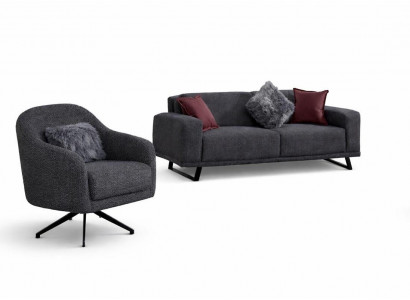 Wohnzimmer Set Moderner Stil Grau Holzrahmen Weiches Sofa Stoffbezug