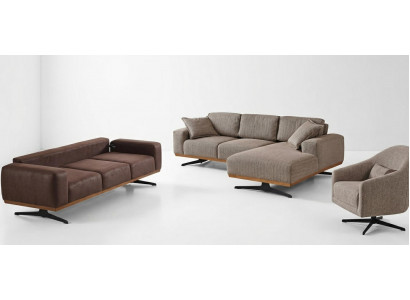 Wohnzimmer Set Ecksofa Moderner Stil Beige Holzrahmen Weiche Polsterung