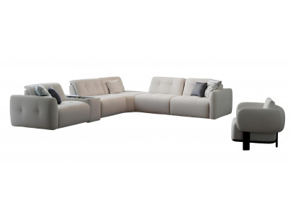 Wohnzimmer-Set Ecksofa Sessel Weiß Moderner Stil Weiche Armlehnen Neu