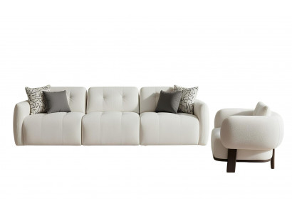 Wohnzimmer-Set Sofa Sessel Weiß Moderner Stil Weiche Armlehnen Neu
