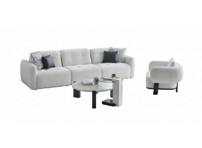 Wohnzimmer-Set Sofa Sessel Couchtisch Weiß Moderner Stil Holzfüße Neu