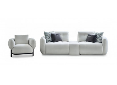 Wohnzimmer-Set Sofa Sessel Weiß Moderner Stil Holzrahmen Modulsofa Neu
