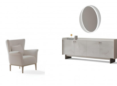 Wohnzimmer-Set Sessel Unterer Block Moderner Stil Holzfüße Weiße Farbe