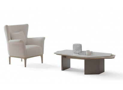 Wohnzimmer-Set Sessel Couchtisch Weiß Farbe Moderner Stil Holzplatte