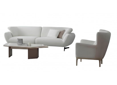 Wohnzimmer-Set Sofa Sessel Couchtisch Weiß Moderner Stil Holzrahmen Neu