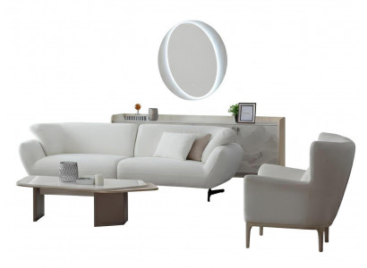 Wohnzimmer-Set Sofa Sessel Couchtisch Unterer Block Weiß Moderner Stil