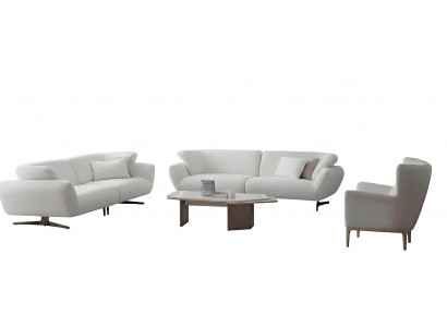 Wohnzimmer-Set Sofa Sessel Couchtisch Weiß Moderner Stil Holzplatte