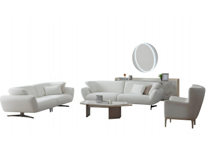 Wohnzimmer-Set Sofa Sessel Unterer Block Couchtisch Weiß Farbe Neu