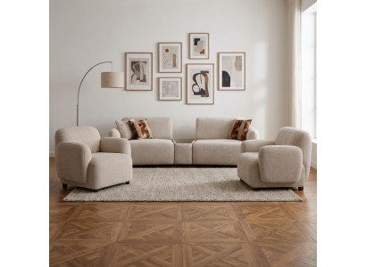 Wohnzimmermöbel-Set Moderner Stil Beige Holzgestell Bequem Entspannend
