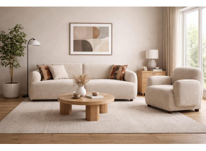 Wohnzimmer Möbel Moderner Stil Beige Holzgestell Komfortabel Entspannend
