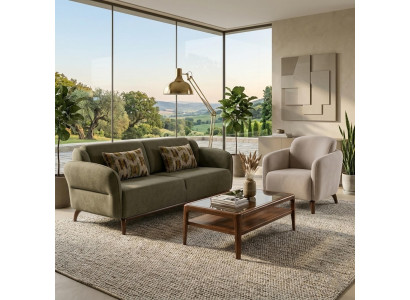 Wohnzimmer-Möbel-Set Moderner Stil Grau Holzgestell Komfortabel Weich