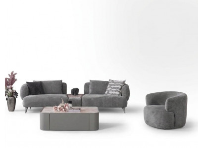 Wohnzimmer Set Moderner Stil Grau Farbe Holzrahmen Elegantes Design
