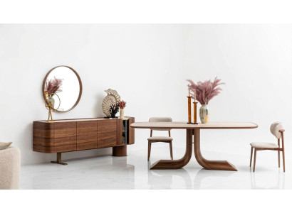 Esszimmer Set Moderner Stil BrauneFarbe Polsterstühle Holzgestell