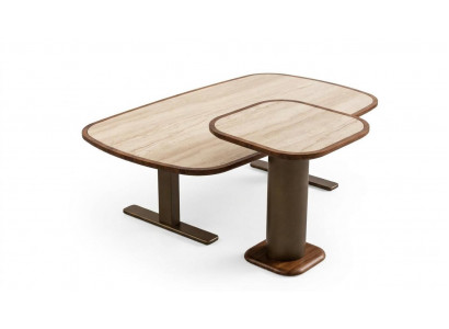 Wohnzimmer-Set Moderner Stil Braun Holzgestell Großer Couchtisch