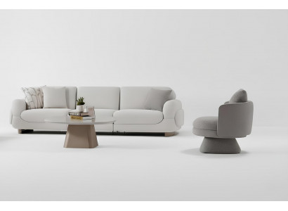 Wohnzimmer-Set Sofa Sessel Couchtisch Weiß Moderner Stil Glasplatte