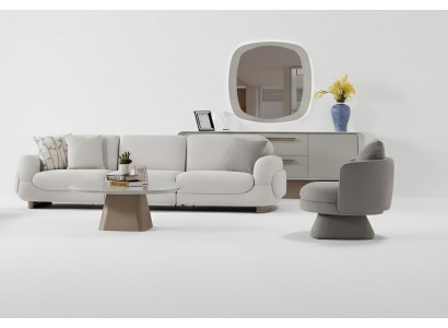 Wohnzimmer-Set Sofa Sessel Couchtisch Unterer Block Oberer Block Weiß
