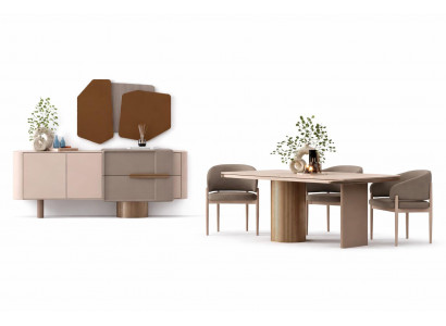 Esszimmer Set Moderner Stil Beige Farbe Elegantes Design Polsterstühle
