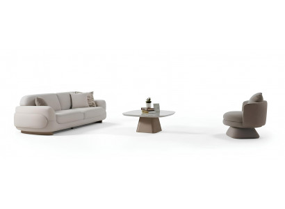 Wohnzimmer-Set Sofa Sessel Couchtisch Weiß Moderner Stil Glasplatte