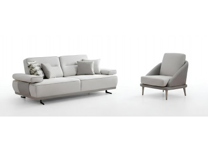 Sofa-Set Sofa Sessel Weiß Moderner Stil Weiche Armlehnen Holzrahmen
