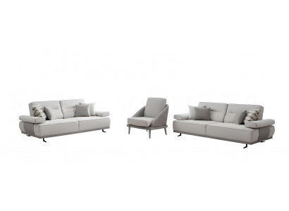 Sofa-Set Sofa Sessel Weiß Moderner Stil Weiche Armlehnen Holzrahmen Neu