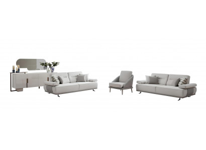 Wohnzimmer-Set Sofa Sessel Schminktisch Spiegel Weiß Moderner Stil Neu