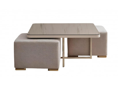 Couchtisch Moderner Stil Beige Farbe Metallrahmen Glasarbeitsplatte