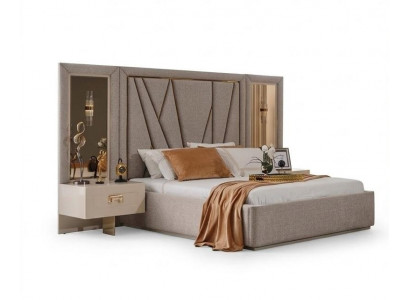 Schlafzimmer-Set Nachttisch Bett Kommode Beige Farbe Moderner Stil Neu