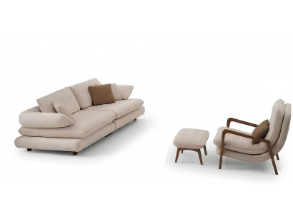 Sofa-Set Sofa Sessel Puff Weiß Braun Moderner Stil Weiche Armlehnen