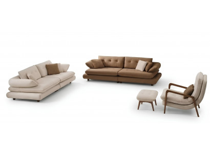 Wohnzimmer-Set Sofa Sessel Puff Moderner Stil Braun Weiß Farbe Neu