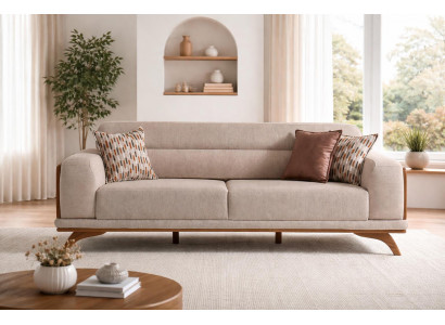 Hochwertiges Sofa Beige 3 Sitzer Couch Wohnzimmer Komfort Stil