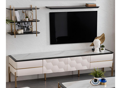 Wohnzimmer-Set 3-teilig: TV-Lowboard & 2 Wandregale, modernes Design
