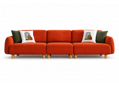 4-Sitzer Sofa Orange Modern Weich Stoff Stilvoll Holzelemente