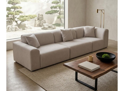 Wohnzimmer Dreisitzer Sofa Moderner Stil Braun Holzgestell Kissen Weich