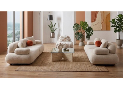 Wohnzimmer Möbel Set Moderner Stil Weiß Holzgestell Komfortabel Weich