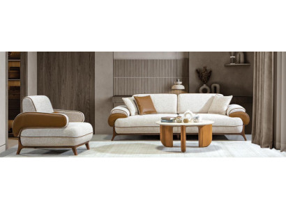 3 Sitzer Sofa Sessel Stoffbezug Holzrahmen Mittlere Härte Modern Neu