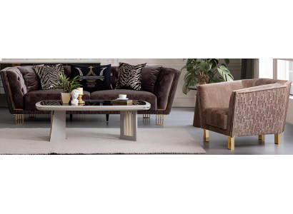 Sofa-Set: 3-Sitzer Sofa, Sessel und Couchtisch Modern.