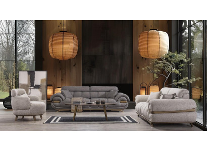 Sofas Sessel Set Stoffbezug Holzgestell Mittlerer Härtegrad Kissen
