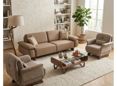 3 Sitzer Sofa Sessel Stoffbezug Holzrahmen Mittlere Härte Modern Neu