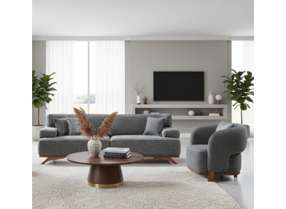 3 Sitzer Sofa Sessel Stoffbezug Holzrahmen Mittlere Härte Modern Neu