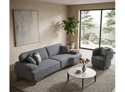 4 Sitzer Sofa Sessel Stoffbezug Holzrahmen Mittlere Härte Modern Neu