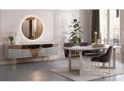 Esszimmer-Set: Esstisch, 3 Stühle, Sideboard & Spiegel Modern Luxus