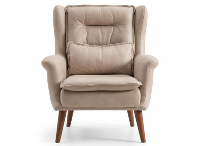 Sessel Leder Beige Moderner Stil Minimalistisch Holzelemente