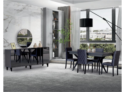 Esszimmer-Set Modern Schwarz Tisch + Sideboard Klassisch Baum