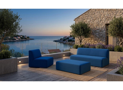 Sofa Sessel Couchtisch praktisch bequem Stoff Blau moderner neu