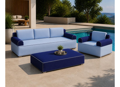 Sofa Sessel Couchtisch blau bequem geräumig weich modern neu