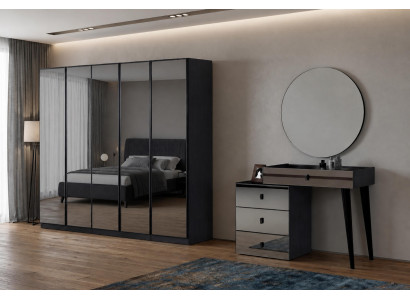 Schlafzimmer-Set Kleiderschrank Schminktisch Schwarz Modern Stilvoll