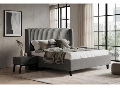 Schlafzimmer-Set Bett 2x Nachttisch Schwarz Modern Bequem Holz