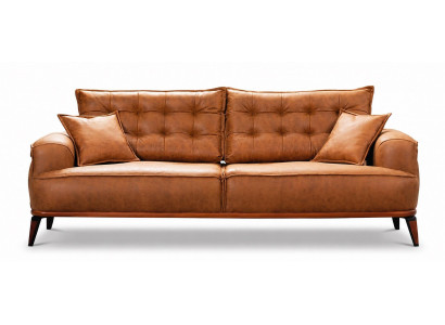 3Sitzer-Sofa Leder Modern Braun Bequem Kissen Komfortabel Elegant Neu