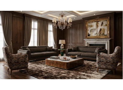 Polstergarnitur 3-Sitzer sofa Leder Braun Modern Kissen Akzent Sessel